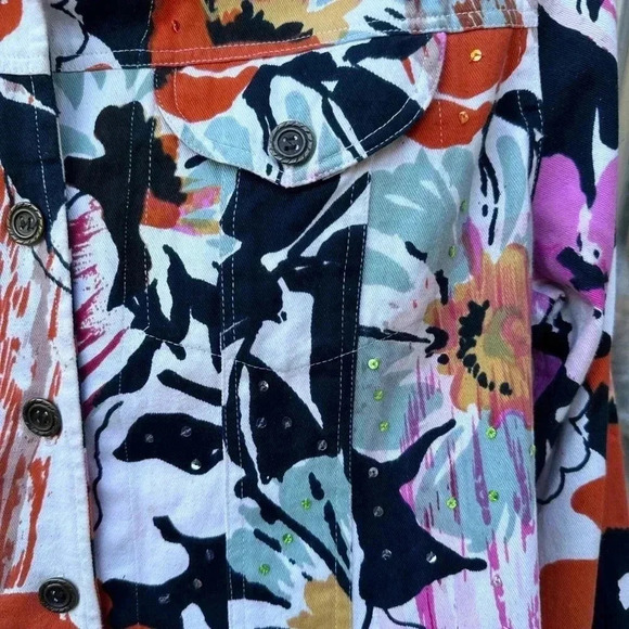 Shana K Long Sleeve Button Up Floral Blazer Jacket Size Medium - Picture 3 of 6